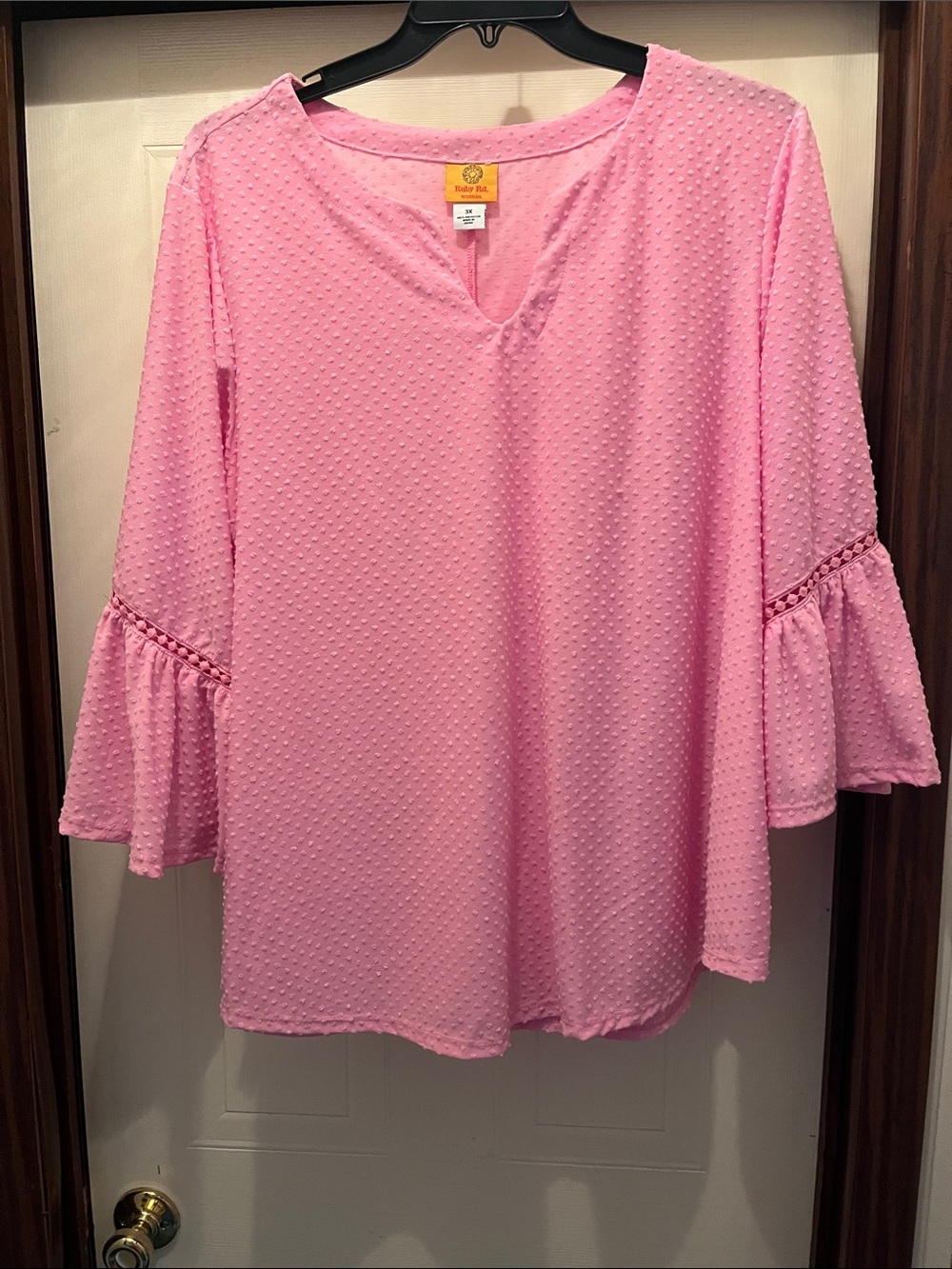 Ruby Rd. Pink Swiss Dot Bell Sleeve Tunic